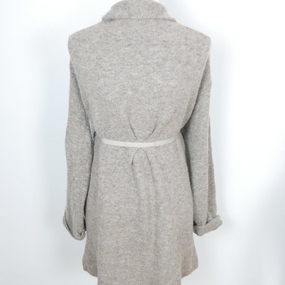 Anthropologie Moth Oatmeal Brown Grey Wool Knit Open Cardigan with Tie Medium - Picture 11 of 11